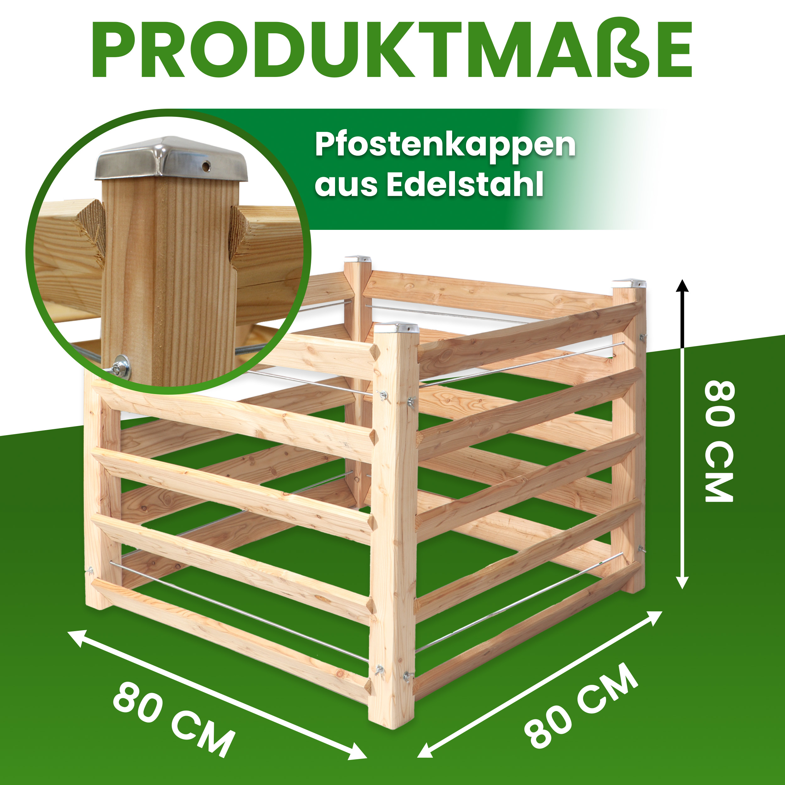Moderner Komposter Single 80x80xH80 cm aus Lärchenholz Massivholz Steckkomposter Kompostsilo Holzkomposter