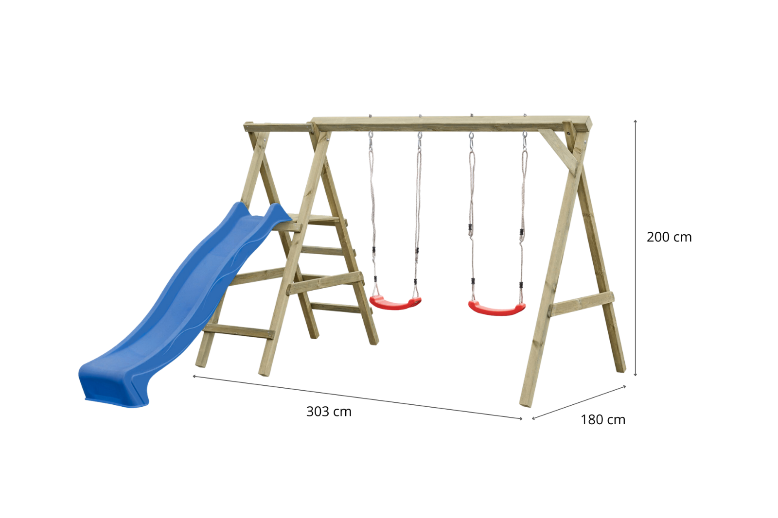 Schaukelgerüst Typ 4.2 mit Doppelschaukel und Rutsche für Kinder