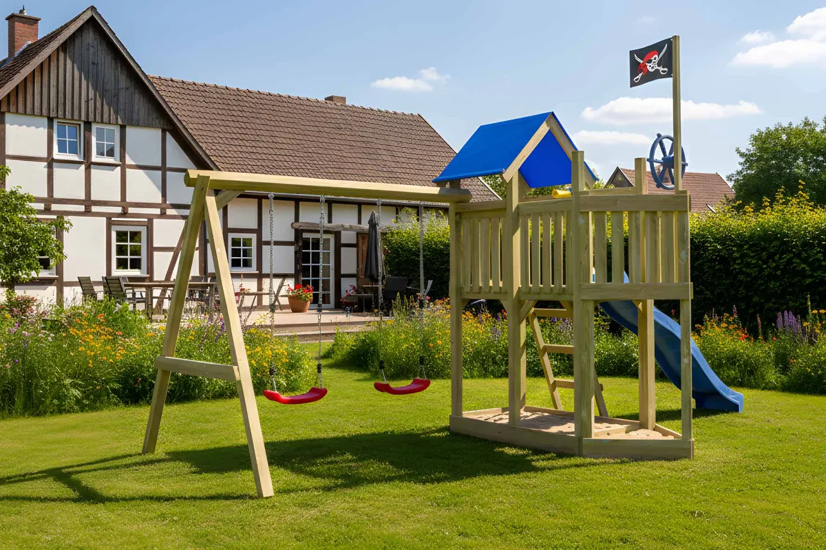 Spielturm Georg Fun mit Doppelschaukel und Podest
