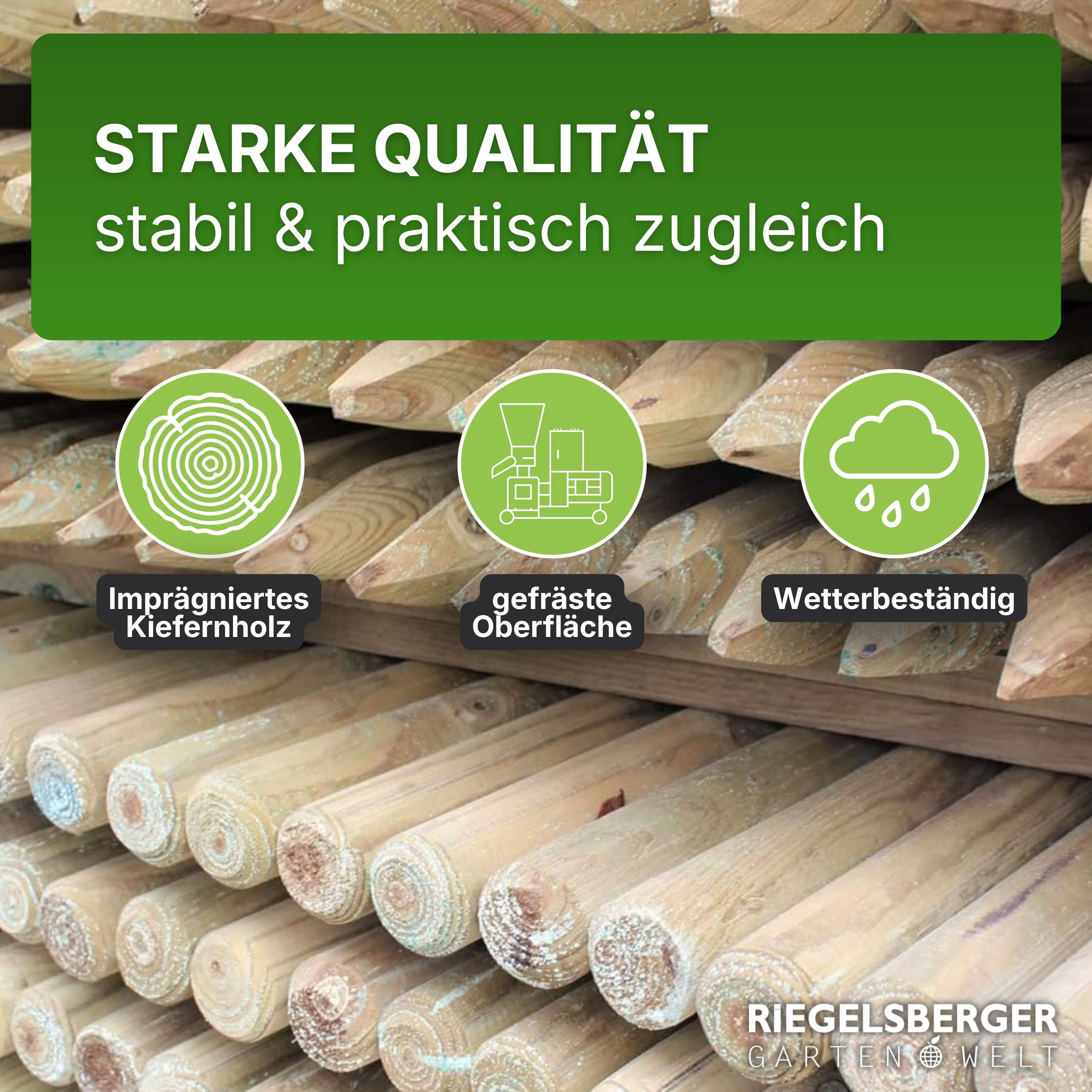 Palisaden Ø 6 und 8 cm Beetumrandung verschiedene Längen Rasenkante Holz-Pfosten KDI Pfahl