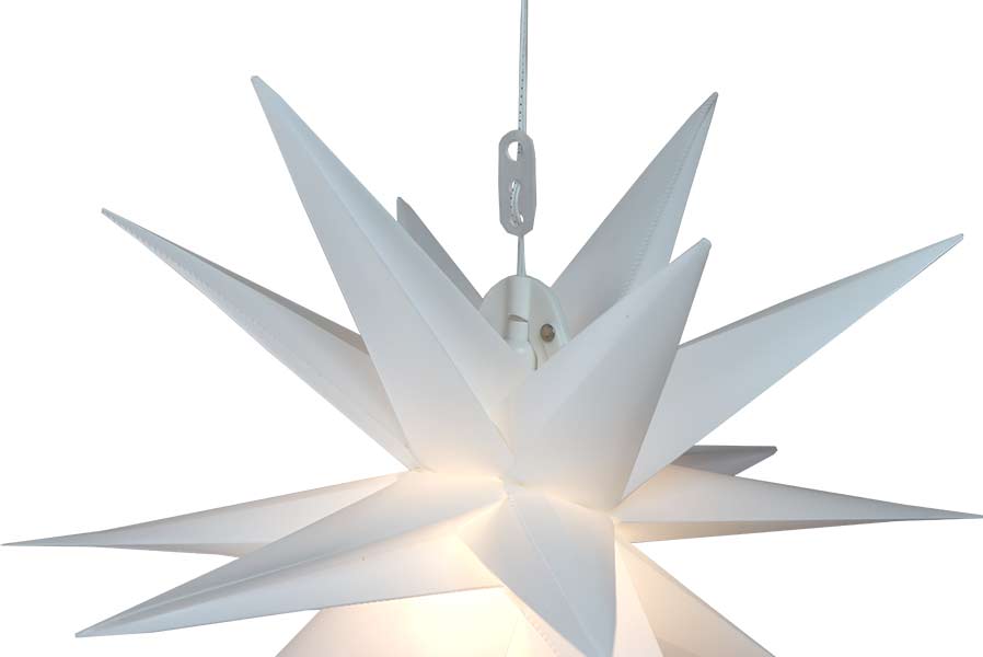 Faltstern 18 Zacken aus Kunstoff-Folie mit LED-Birne warmweiß Weihnachtsstern