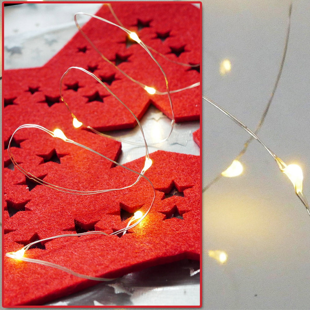 Batterie-Licherkette 100 cm 10 LED mit Silberdraht Micro-LED