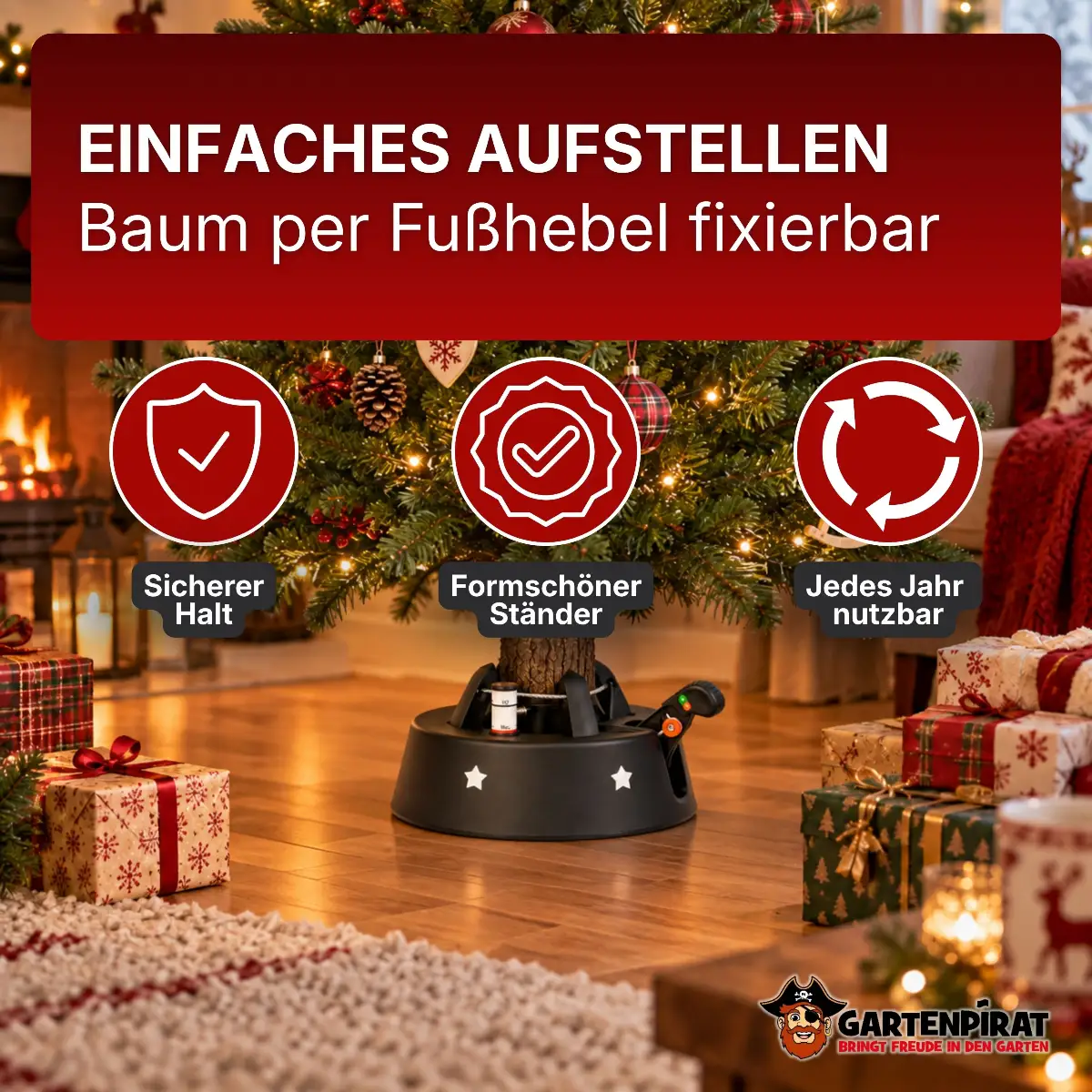 Christbaumständer Schwarz für Bäume bis 2,3 m Weihnachtsbaumständer mit Fußhebeltechnik