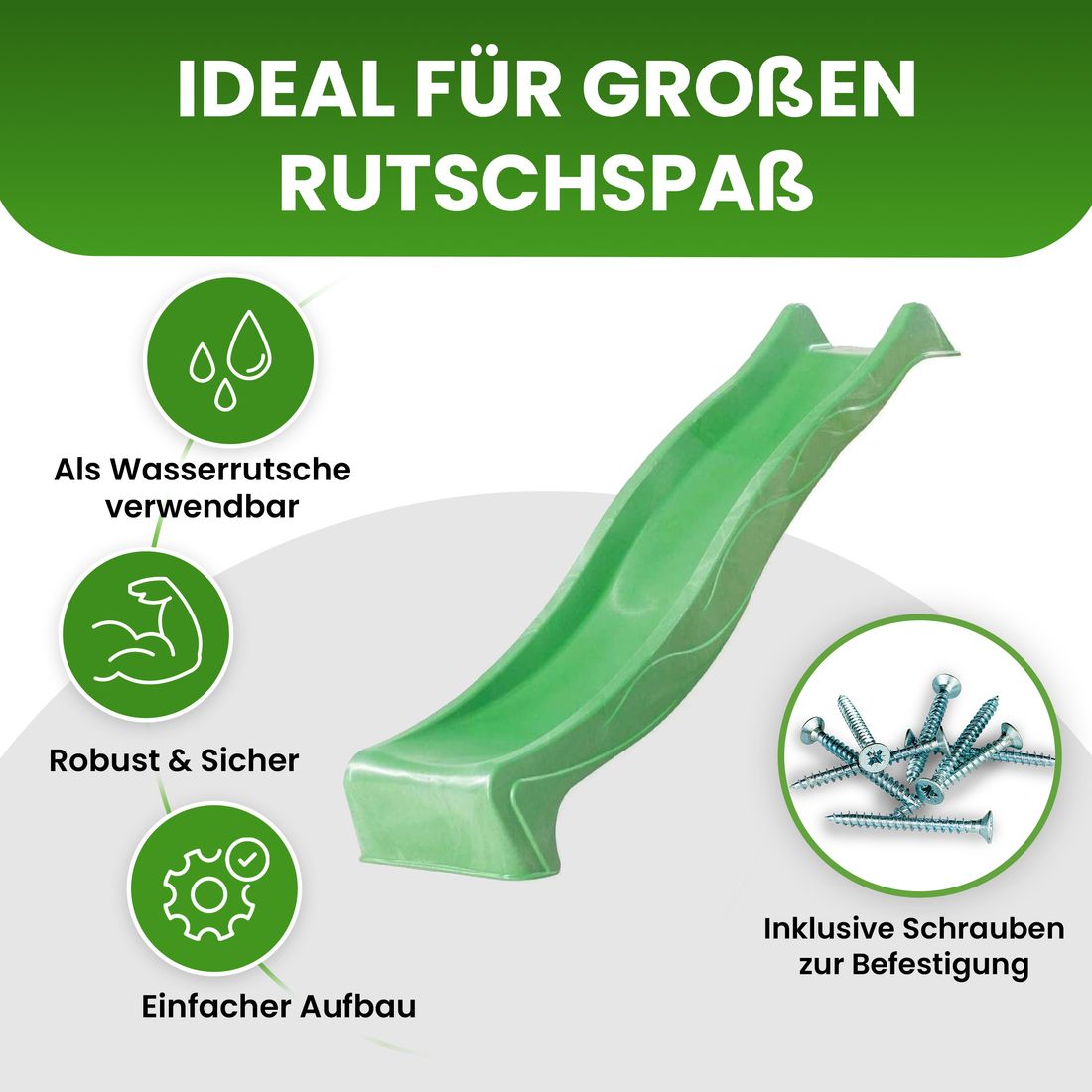 Wellenrutsche 230 cm Anbaurutsche – HDPE Outdoor-Rutsche apfelgrün