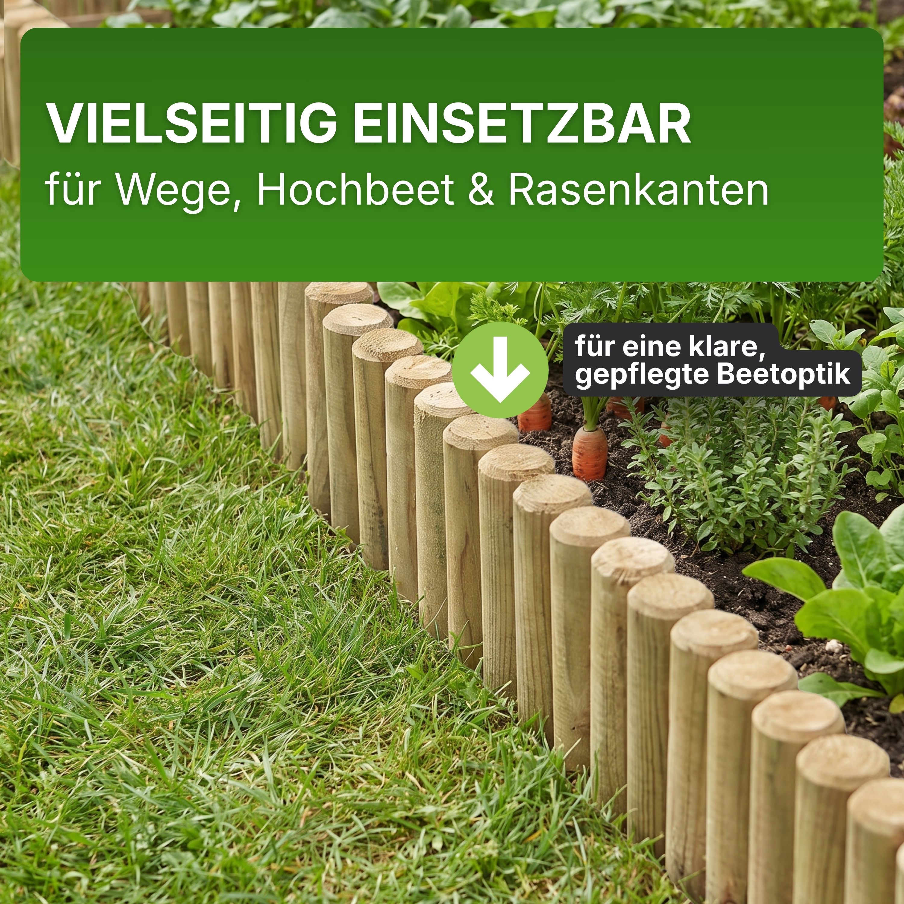 Palisaden Ø 6 und 8 cm Beetumrandung verschiedene Längen Rasenkante Holz-Pfosten KDI Pfahl
