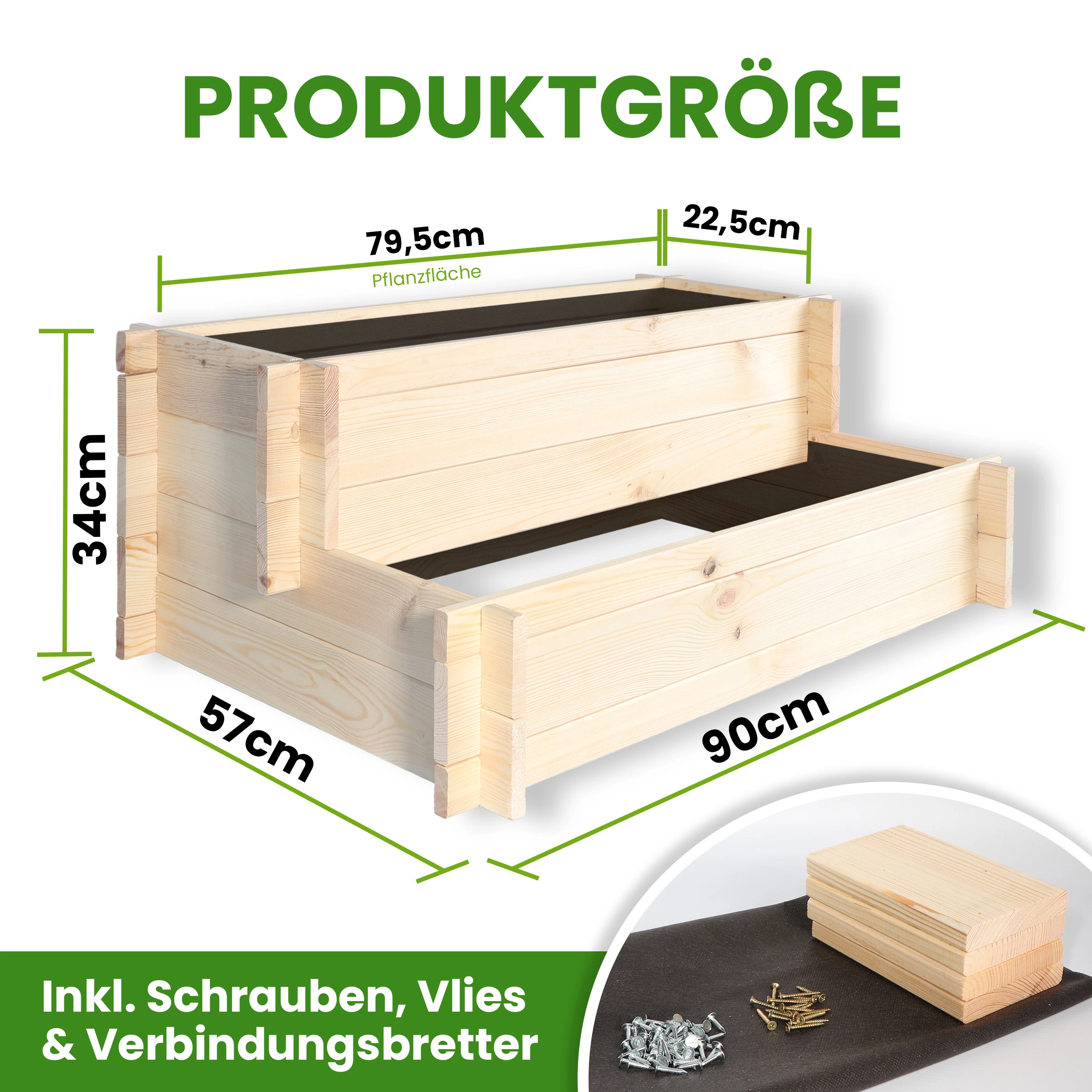 Stufenbeet 90x57xH34 cm aus Kiefer natur Pflanzkasten Beet für den Garten Pflanztreppe