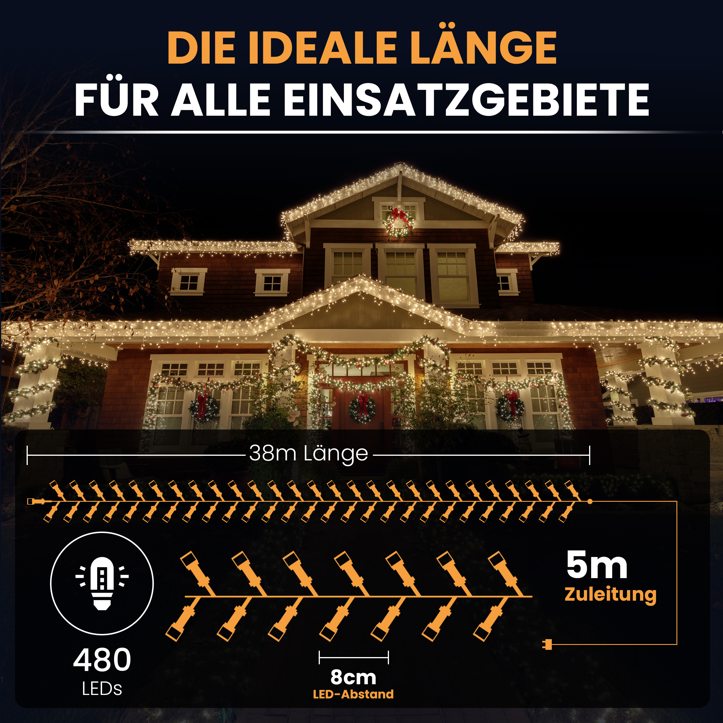 LED-Lichterkette Christbaum LED Lichterkette Dekobeleuchtung Timer 8 Programme Weihnachtsbeleuchtung