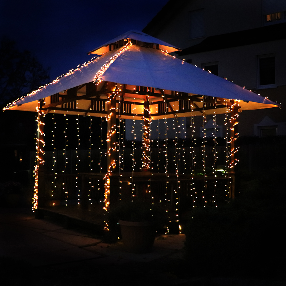 Lichtervorhang 3x3 m 300 LED warmweiß LED-Vorhang mit 8 Programmen