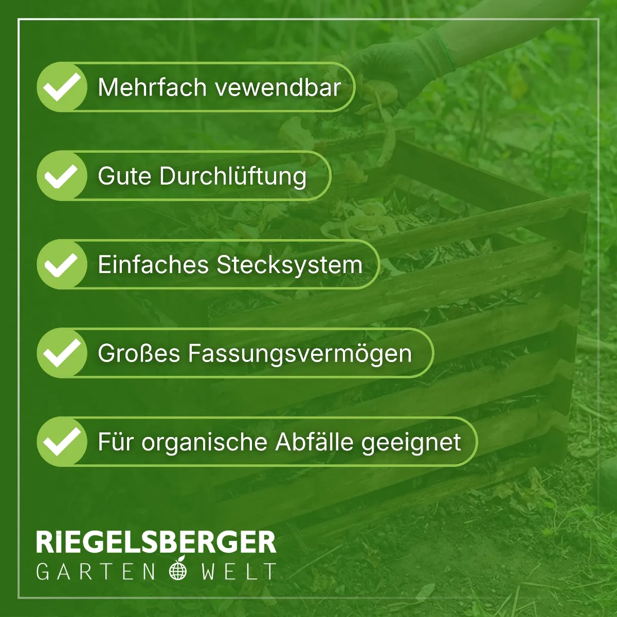 Komposter 90x90x70 cm für den Garten aus Holz mit Stecksystem Kompostsilo