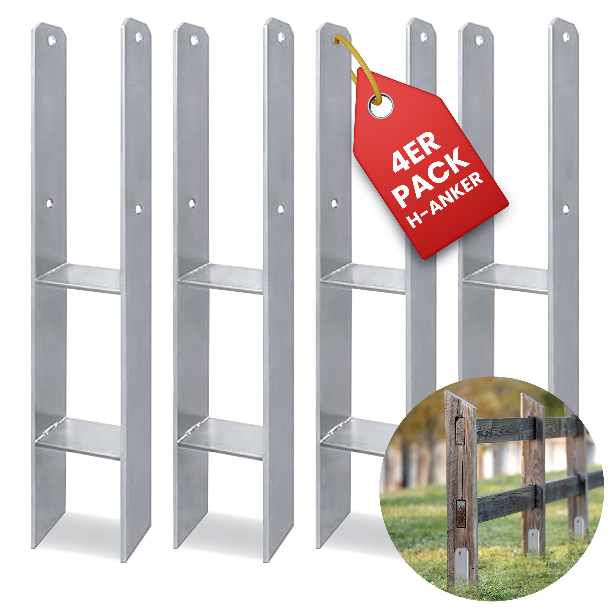 H-Anker 600x121x6 mm aus Stahl Pfostenanker für Pfosten 12x12 cm