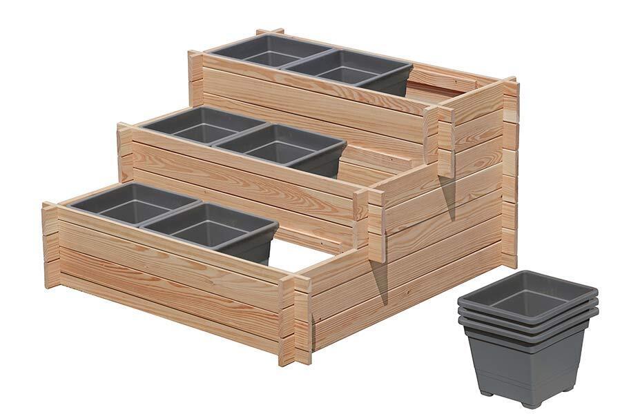 Stufenbeet aus Lärchenholz mit Pflanzkasteneinsatz Pflanzkasten Beet für den Garten