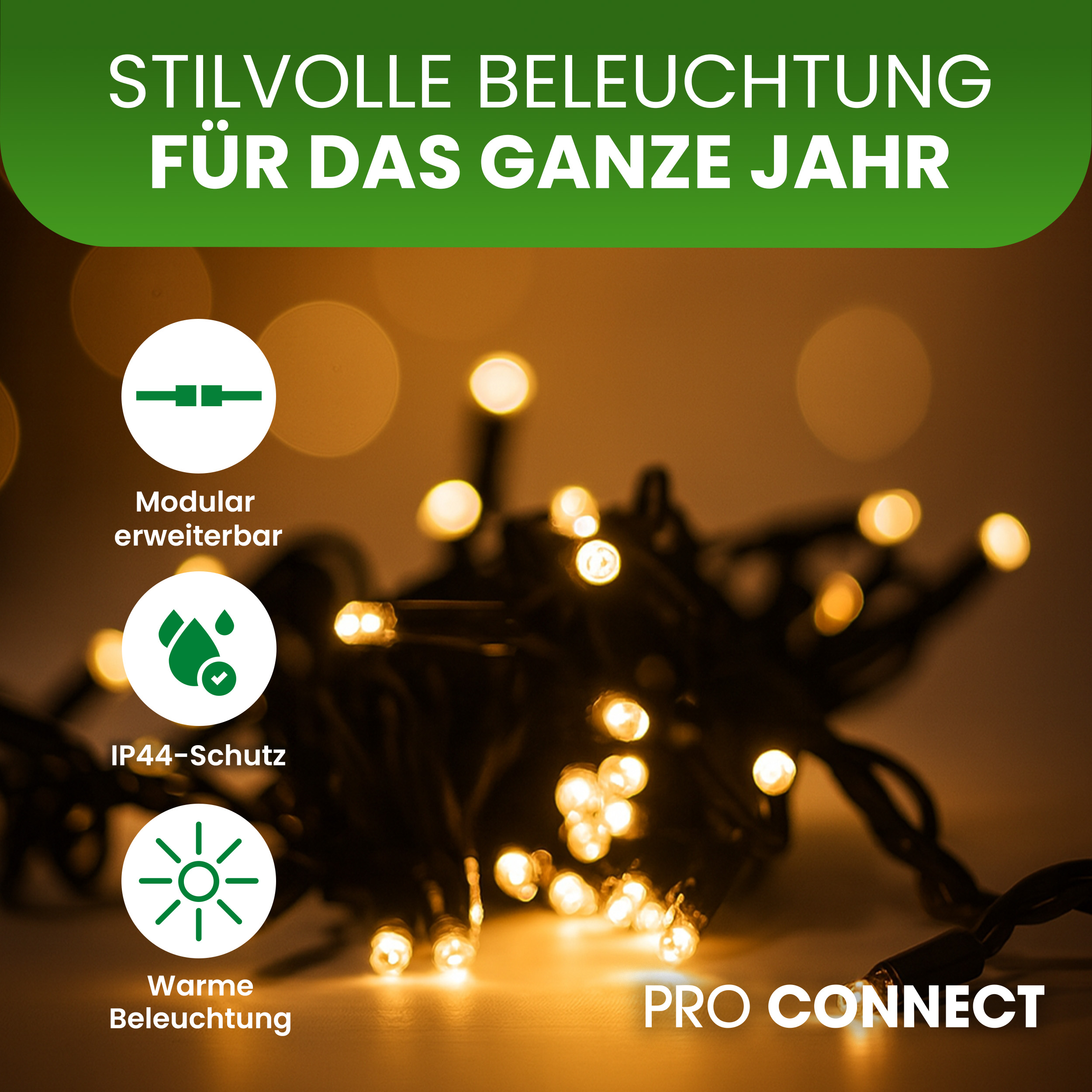 PRO CONNECT Lichtervorhang 75 x 200 cm 60 LED warmweiß - IP44 für innen & außen