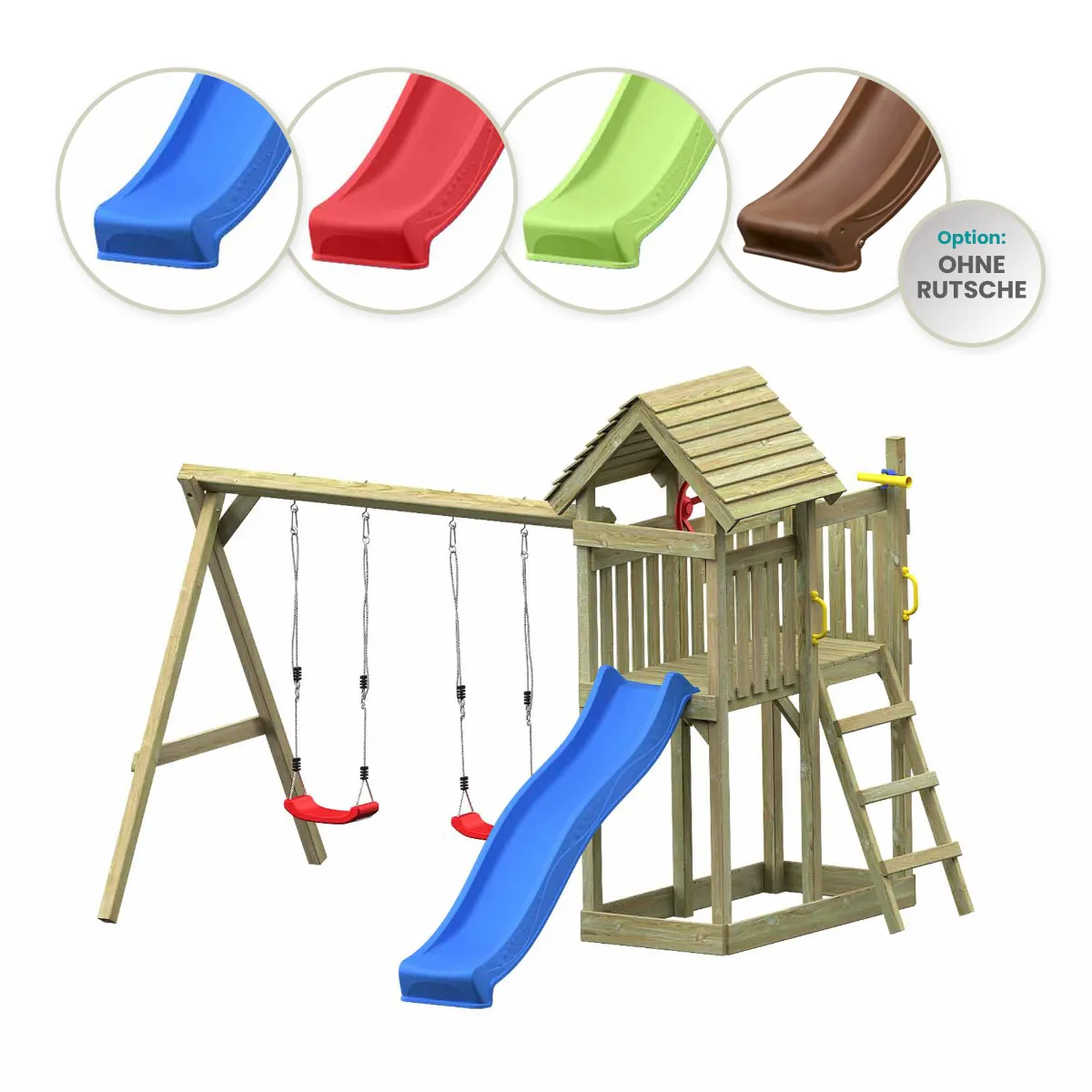 Spielturm Andrea Fun mit Doppelschaukel und Leiter