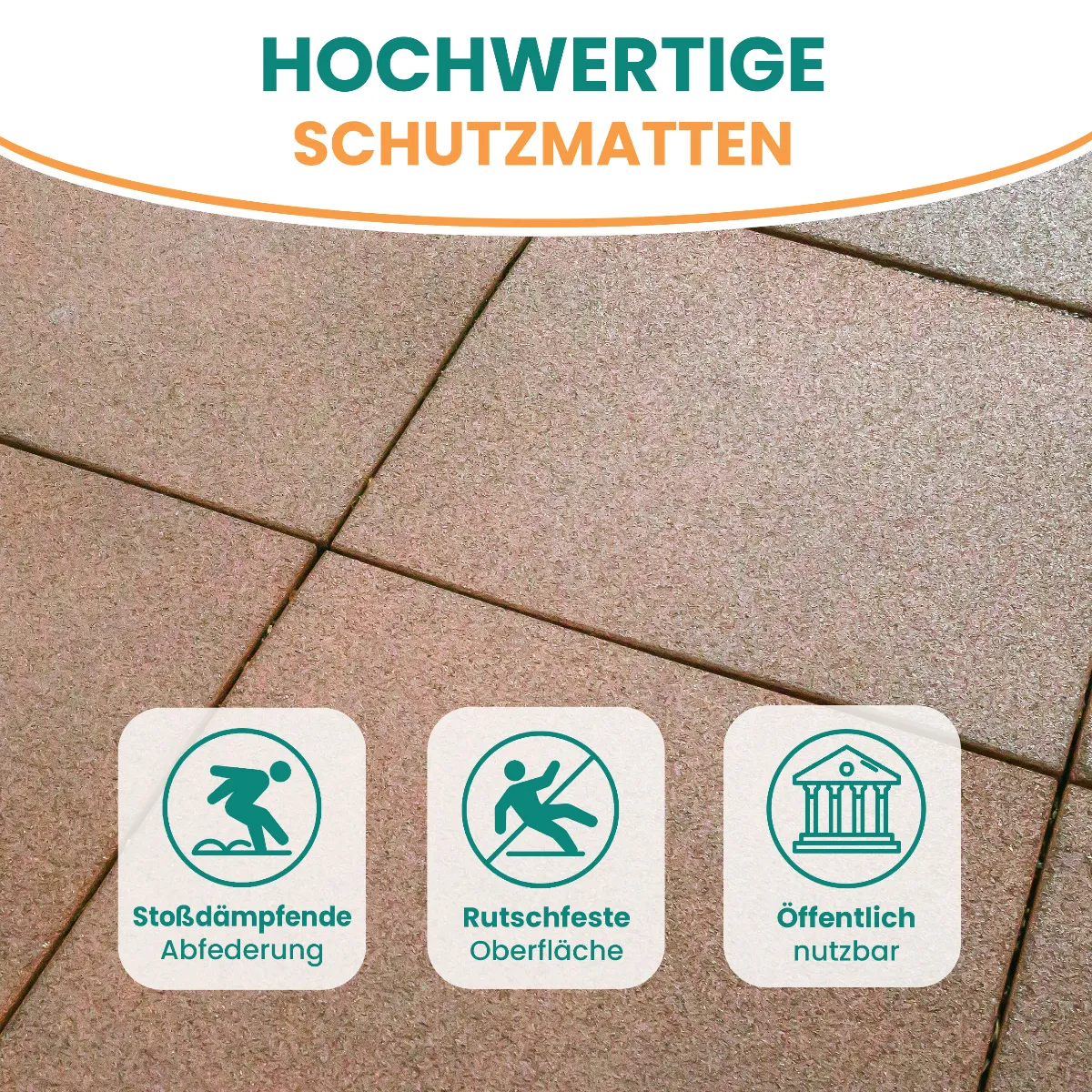 Fallschutzmatte 50x50 cm Wüstenbraun 43 mm aus Gummi für Spielgeräte