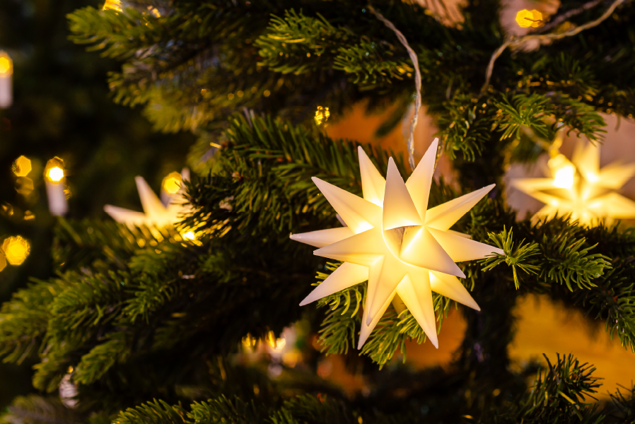 Lichterkette mit weißen LED-Sternen warmweißes Licht für innen und außen