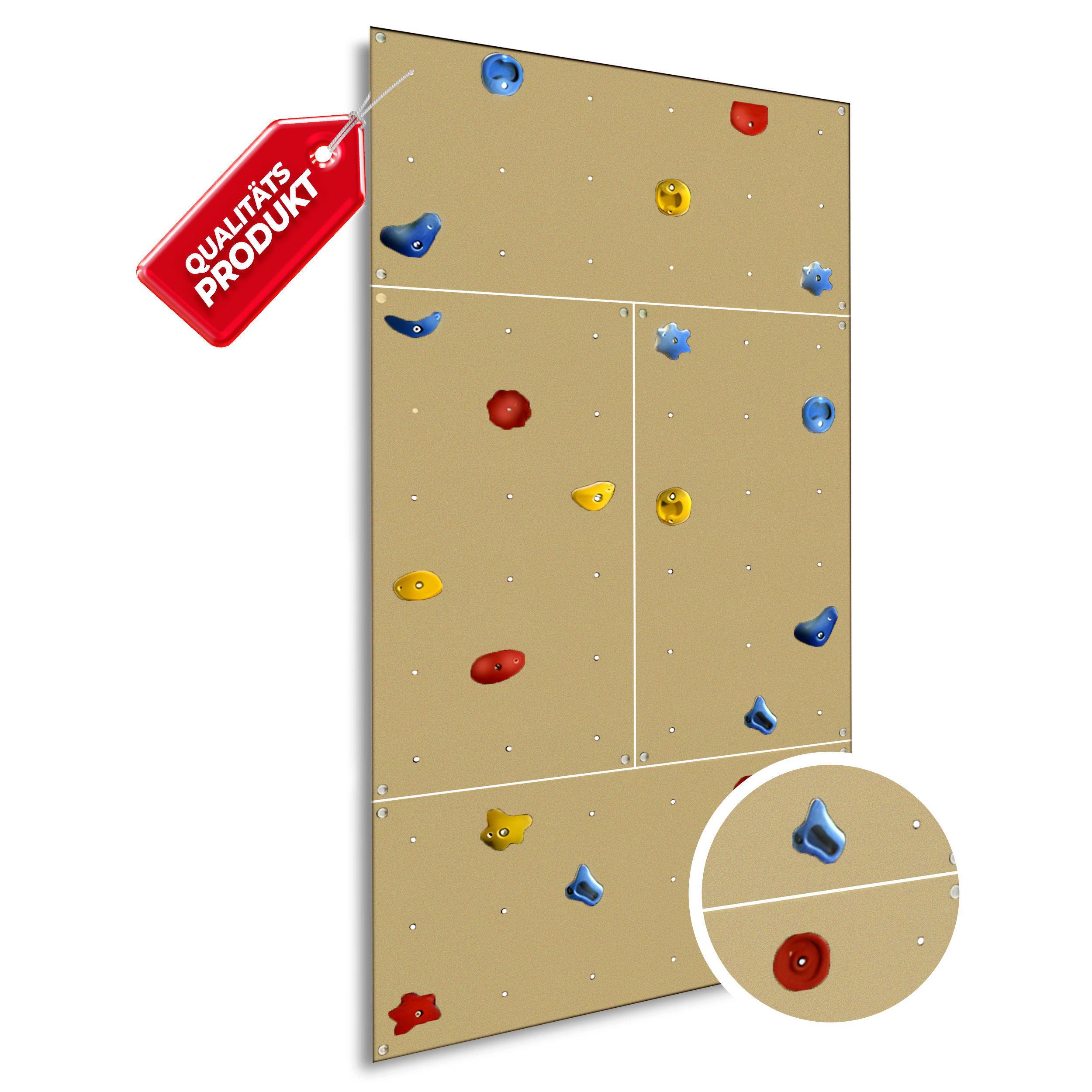 Kletterwand Indoor mit bunten Klettersteinen und Montagematerial für Kinder und Erwachsene