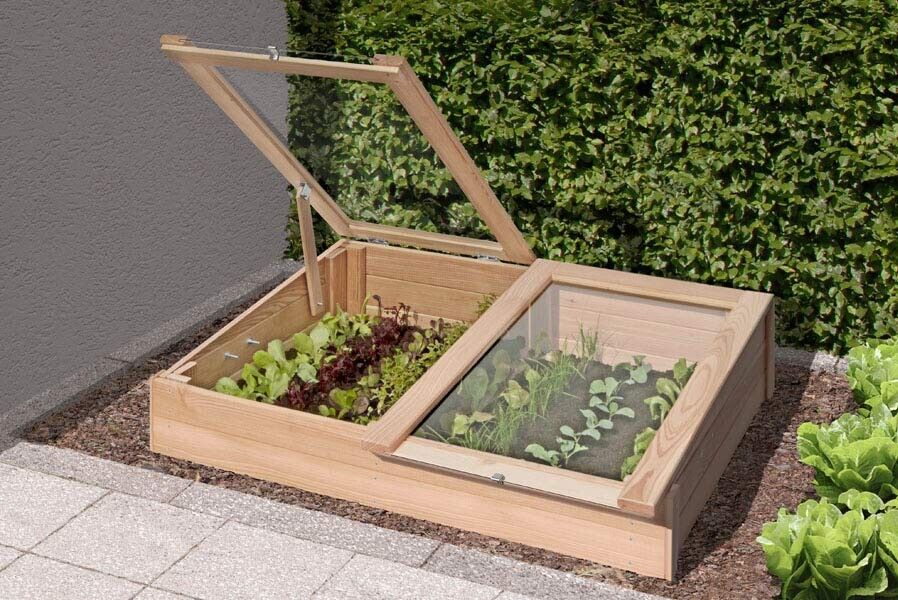 Frühbeet-Kasten aus Lärchenholz 119x80x30 cm Mini-Gewächshaus Anzuchtkasten