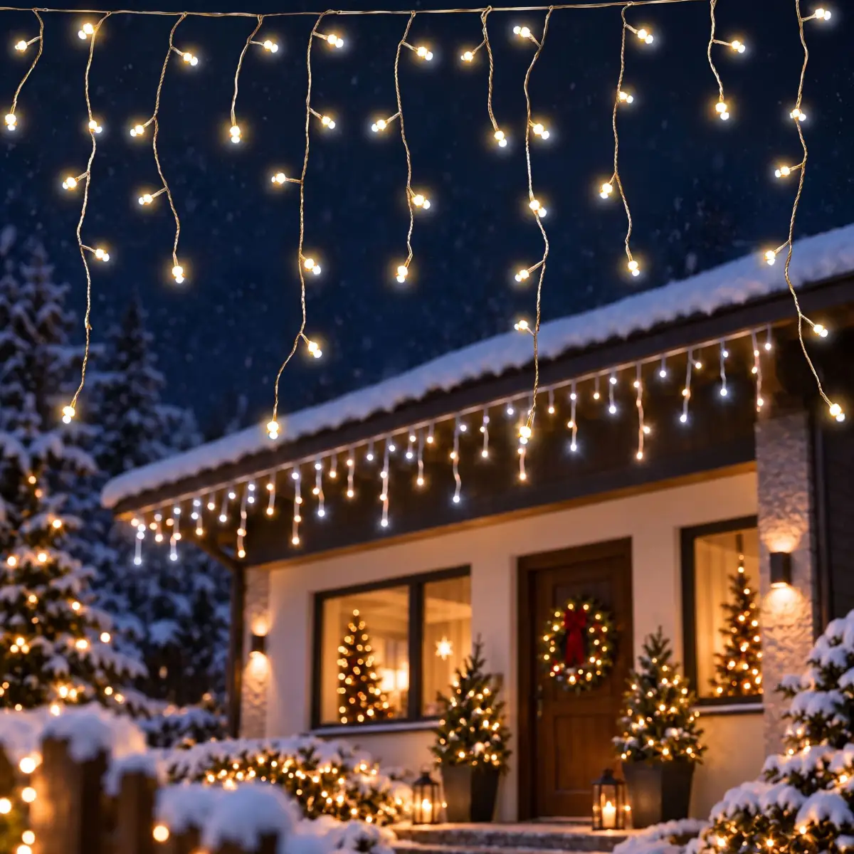LED-Eisregen-Lichterkette für Balkon, Fenster und Dachkante