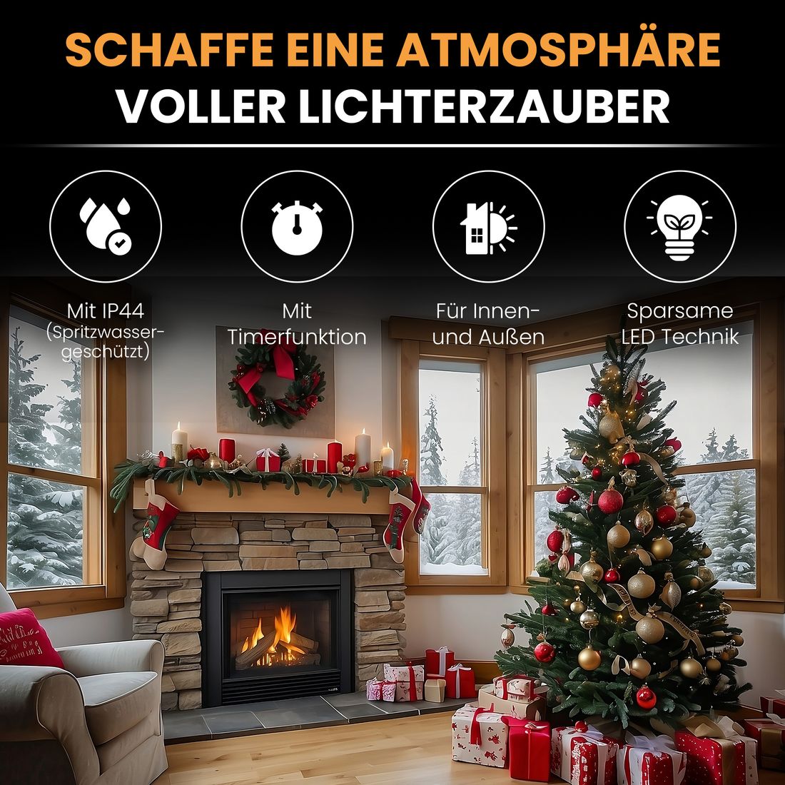 Weihnachtsbaum-Lichterkette mit Ring für Weihnachtsbäume warmweiß Timer-Funktion 
