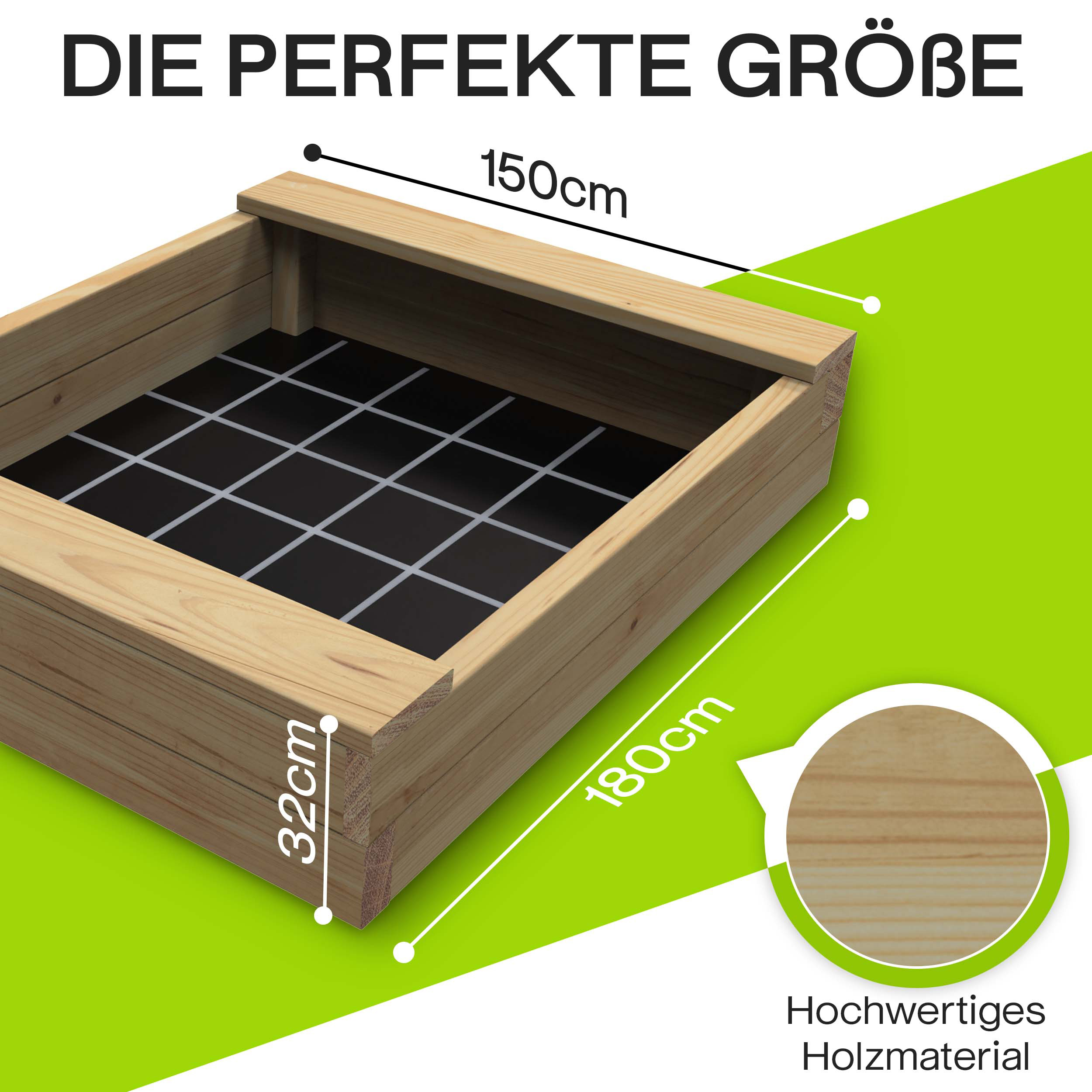 Sandkasten BULLE Lärche natur 45 mm inkl. Sitzbretter und Bodenplane Sandbox