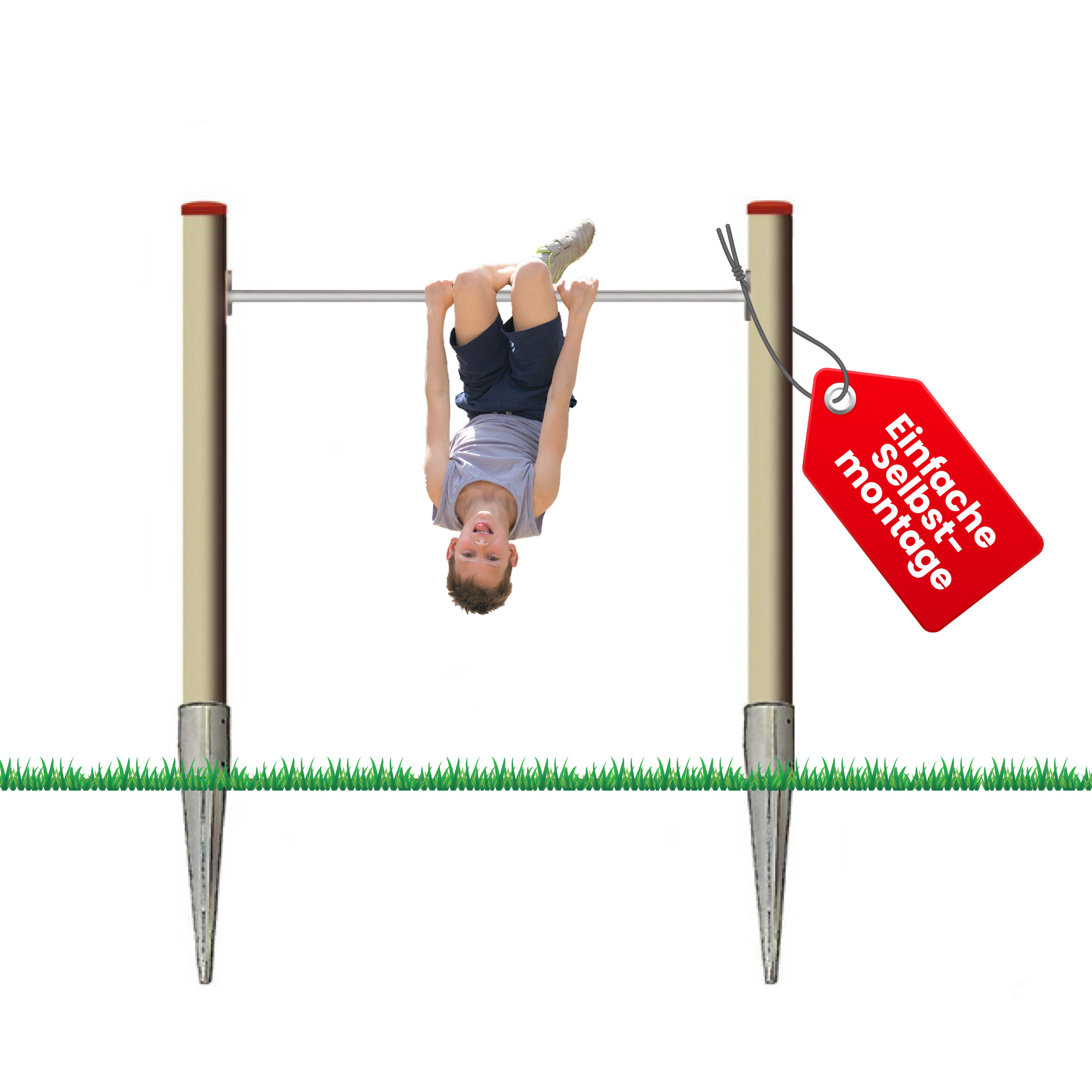 Turnreck aus Lärchenholz ⌀ 12 cm mit Edelstahl-Reckstange und Einschlaghülsen