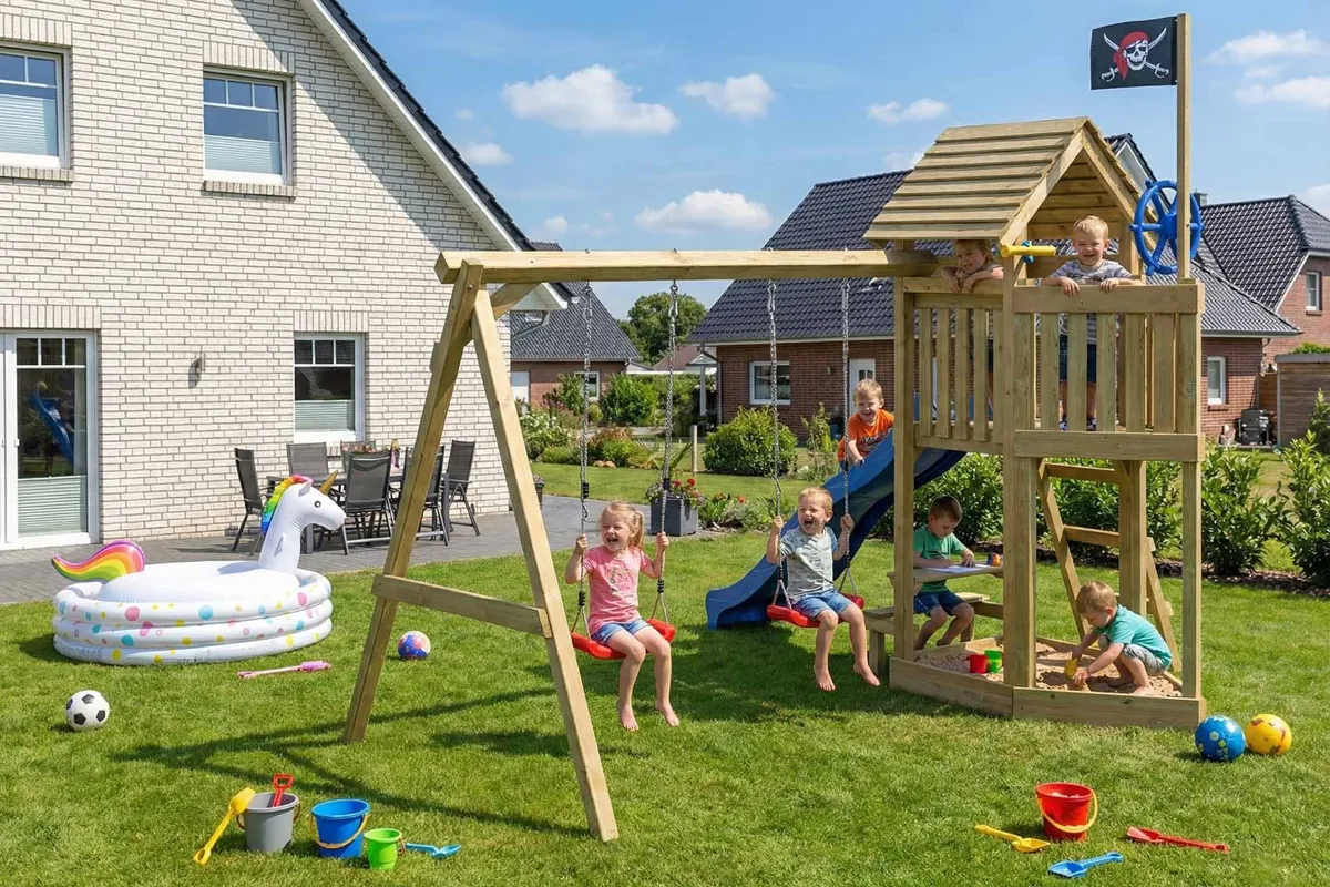 Spielturm Lina Abenteuer mit Doppelschaukel und Picknicktisch