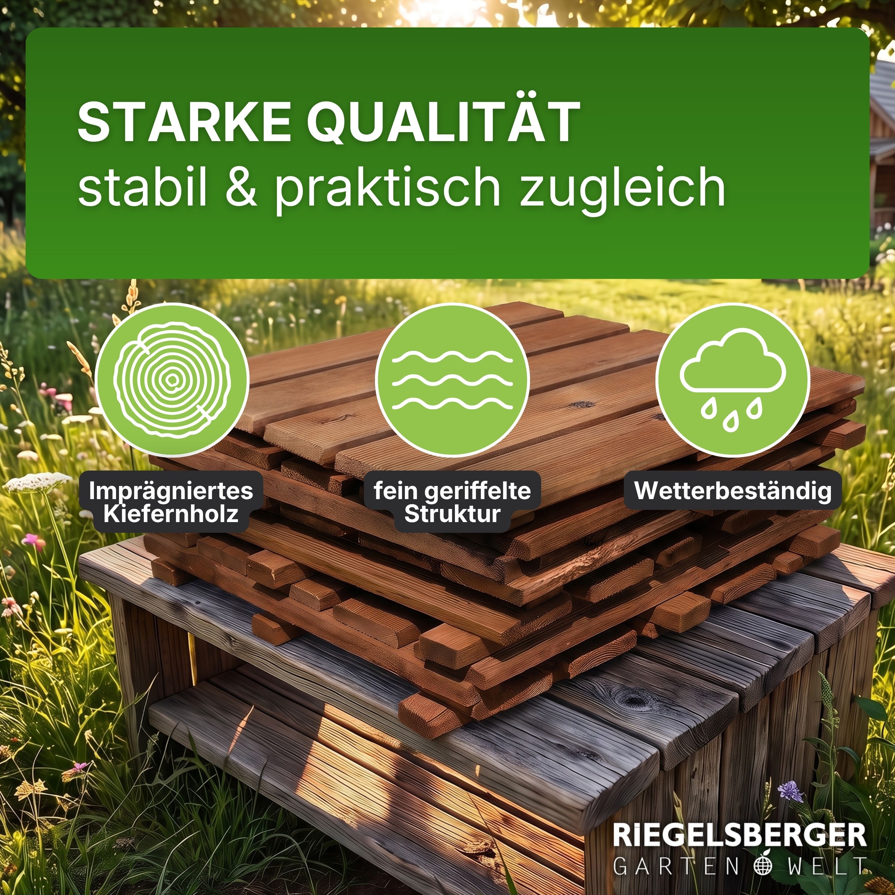 Holzfliese braun imprägniert 50x50 cm Fliese Bodenfliese Terrassenfliese
