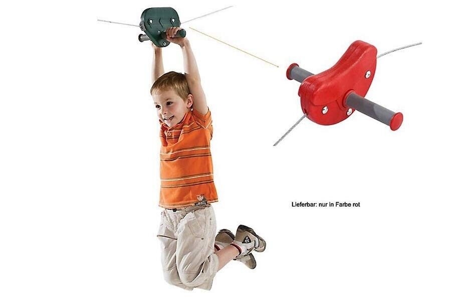 z Seilbahn für Kinder rot mit Stahlrollen Seillänge 30 m Gartenseilbahn Kabelbahn für den Garten