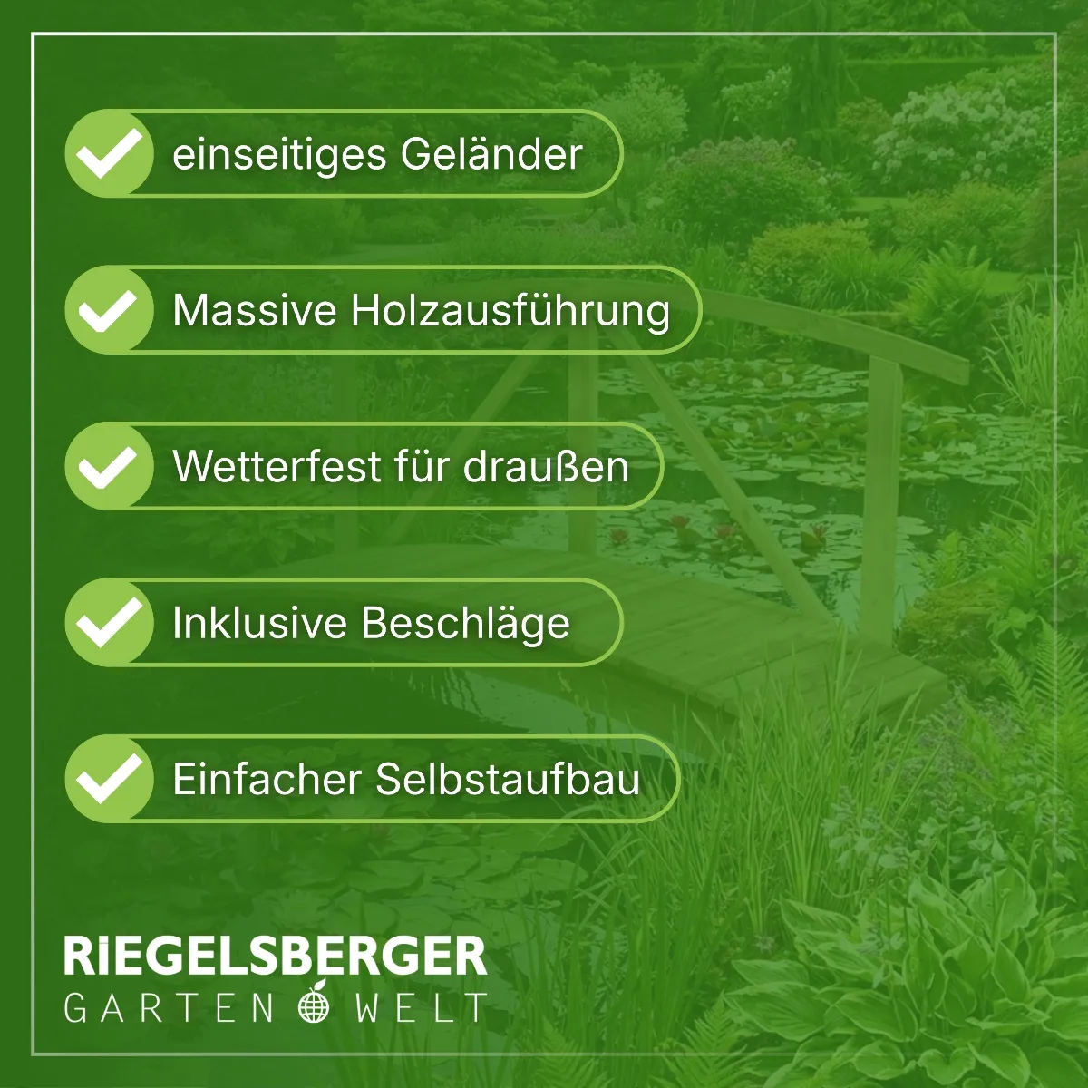 Holzbrücke mit Handlauf aus Kiefernholz KDI Gartenbrücke Teichbrücke Steg