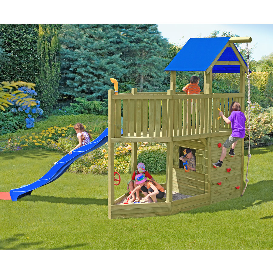 Spielturm Holz Piratenschiff Rauhbein mit Rutsche