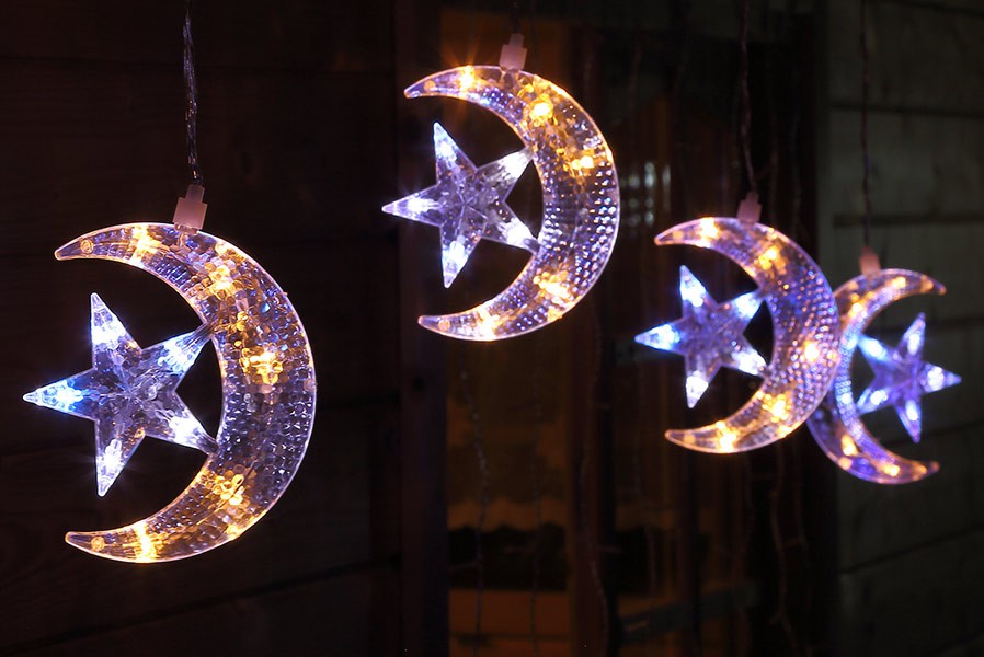LED-Lichterkette 5 Halbmonde beleuchtet Weihnachtslichterkette außen/innen