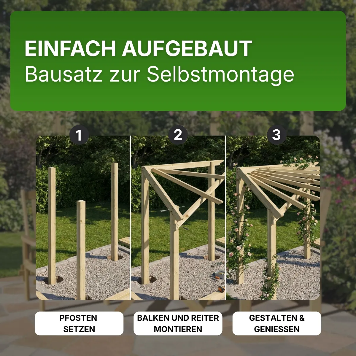 Eckpergola 240 x 240 x 220 cm Pergola aus Holz für Terrasse Gartenecke