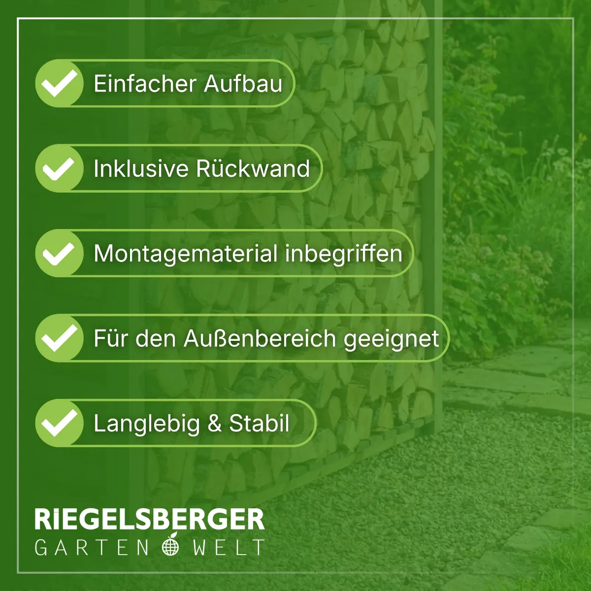 Kaminholzregal mit Rückwand in grau aus Holz Holzlager Kaminholzunterstand