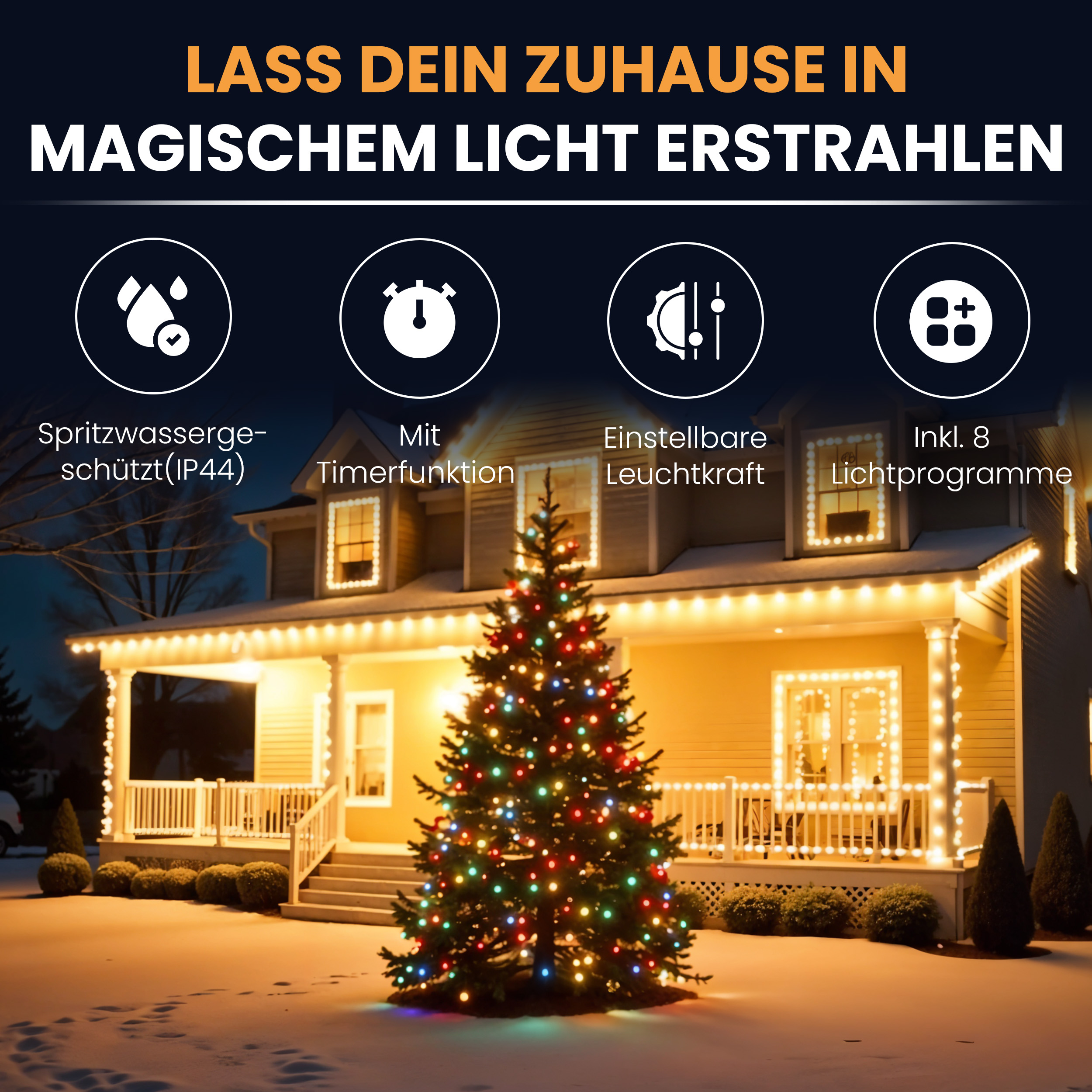 2gIhOXNHbshr6I LED-Lichterkette Christbaum LED Lichterkette Dekobeleuchtung Timer 8 Programme Weihnachtsbeleuchtung