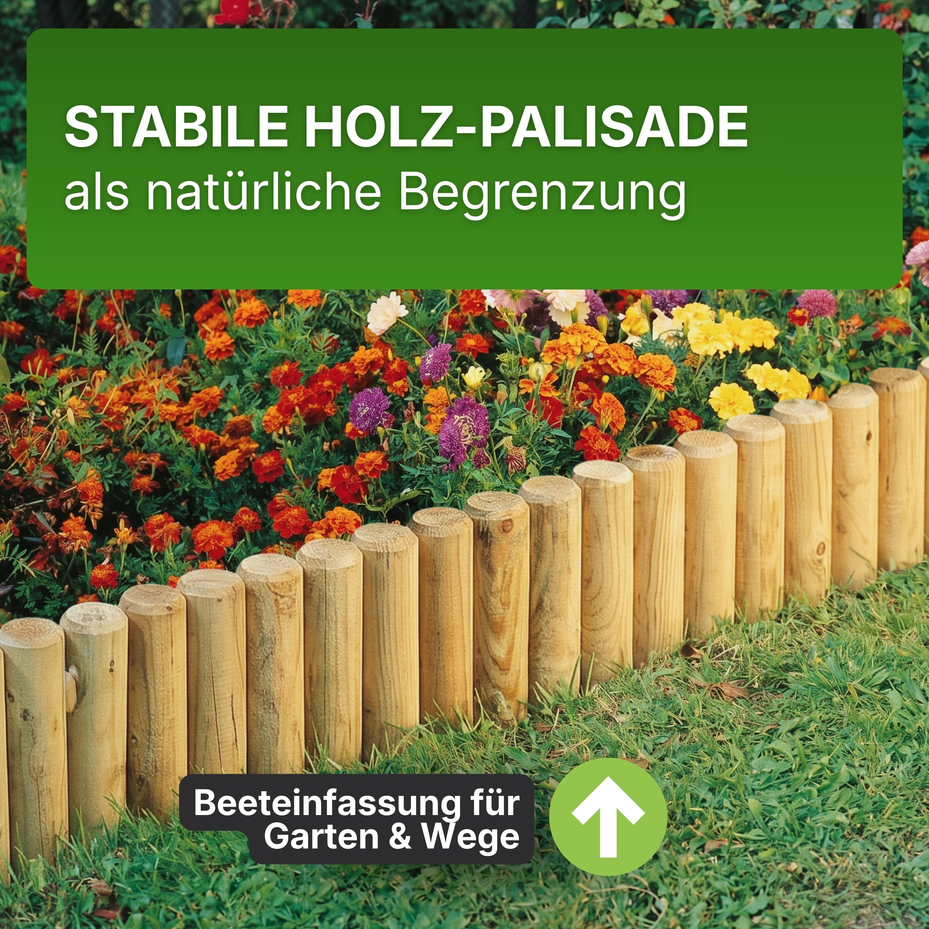 Palisaden Ø 6 und 8 cm Beetumrandung verschiedene Längen Rasenkante Holz-Pfosten KDI Pfahl