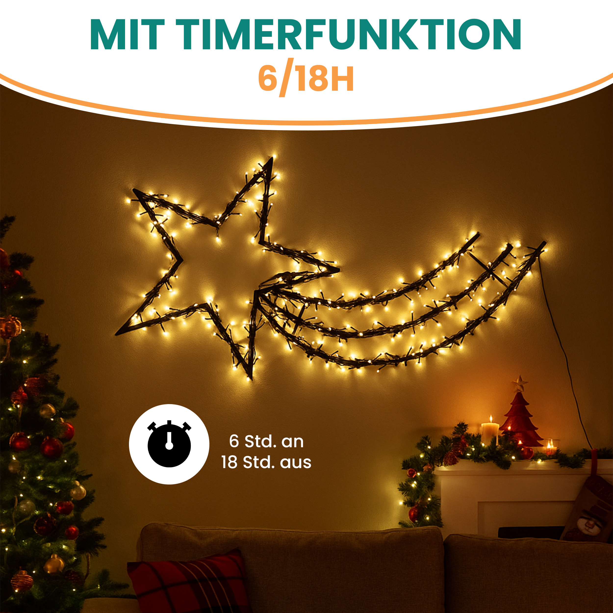 Sternschnuppe LED-Gartenstecker 60×115 cm warmweiß mit Timer