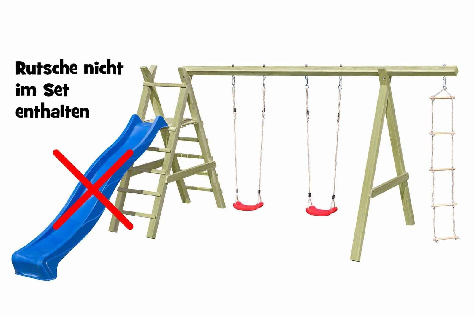 Schaukelgerüst mit Seil und Podest für Rutsche Premium Modell 5.2 aus Holz