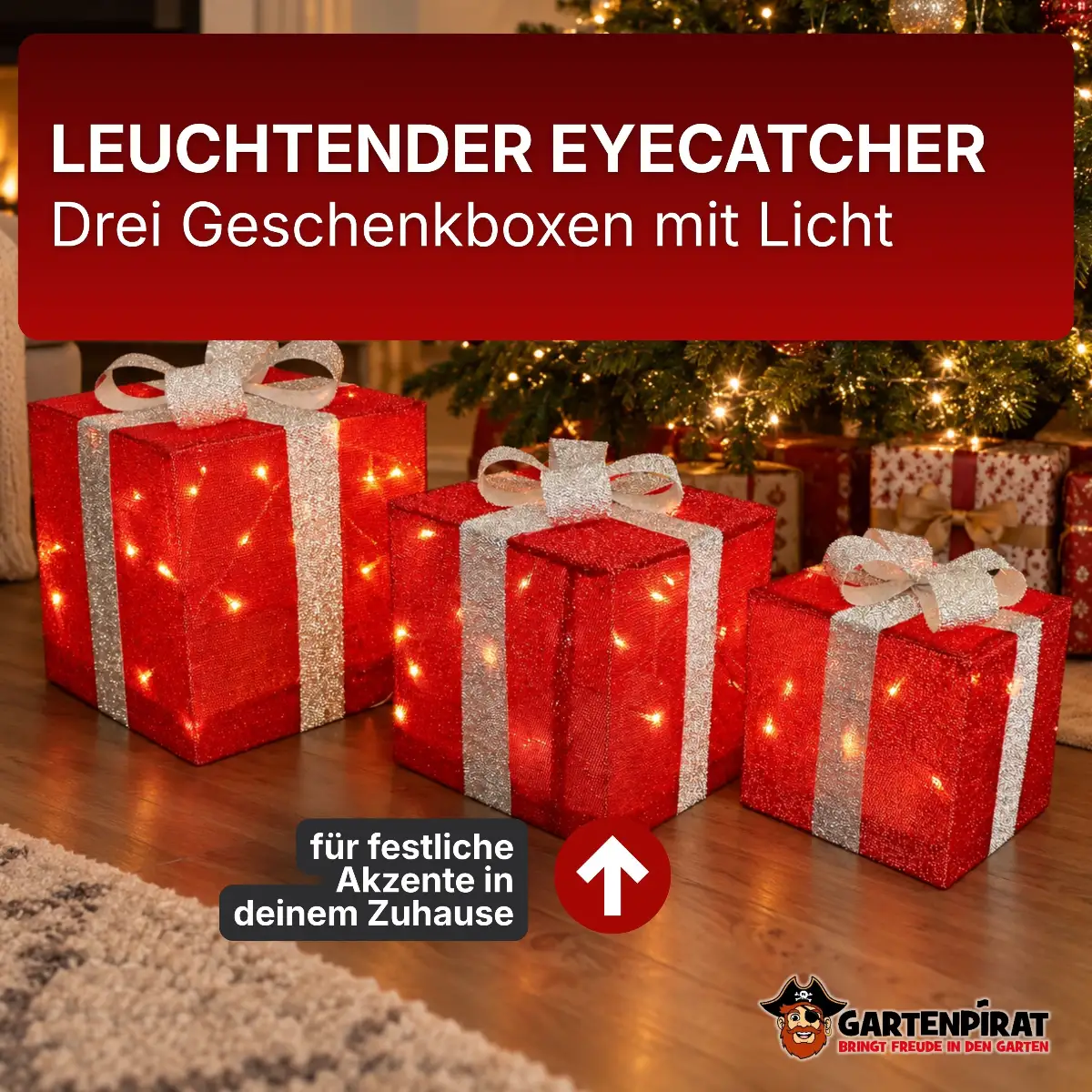 Drei Geschenboxen mit LED Beleuchtung