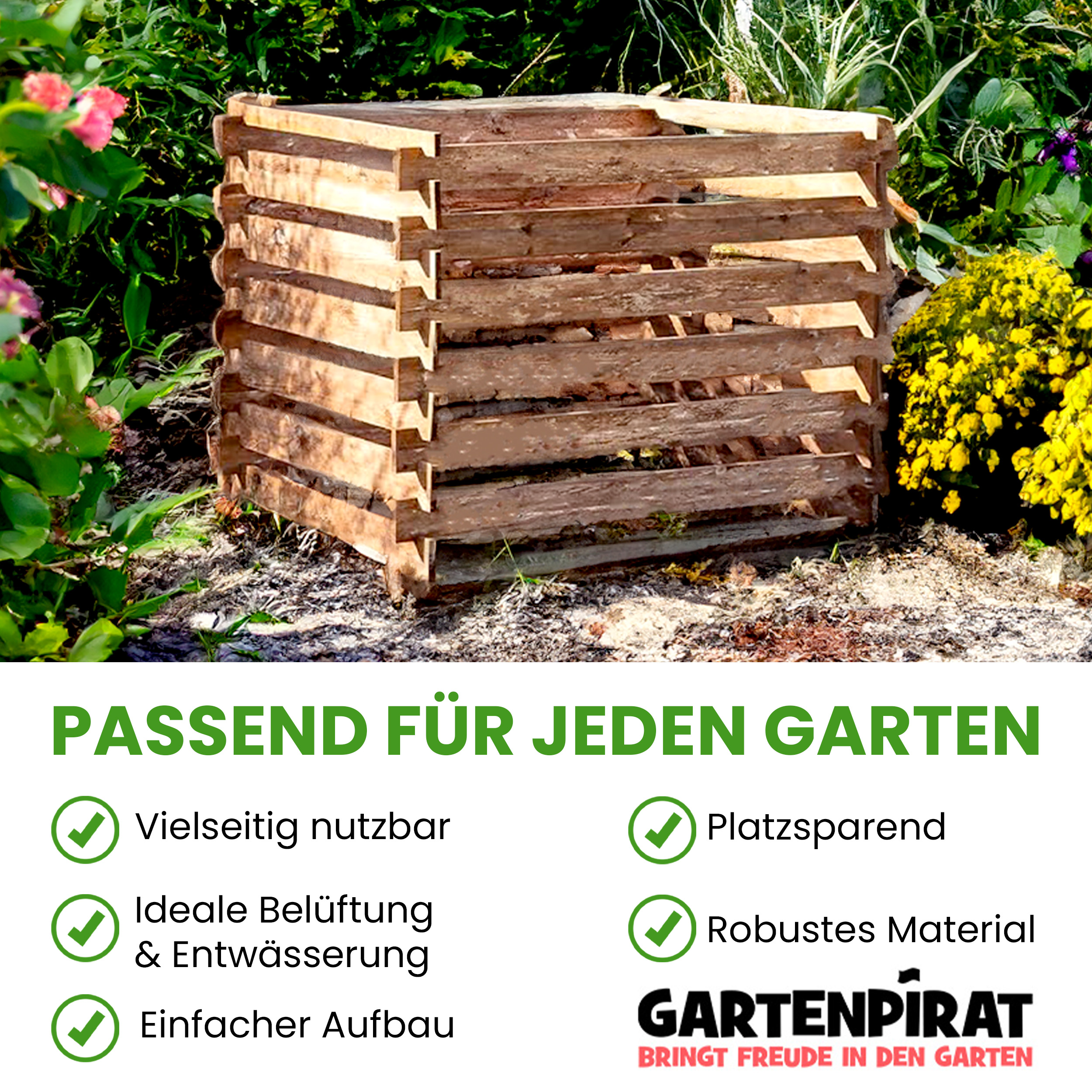 Komposter 90x90x70 cm für den Garten aus Holz mit Stecksystem Kompostsilo