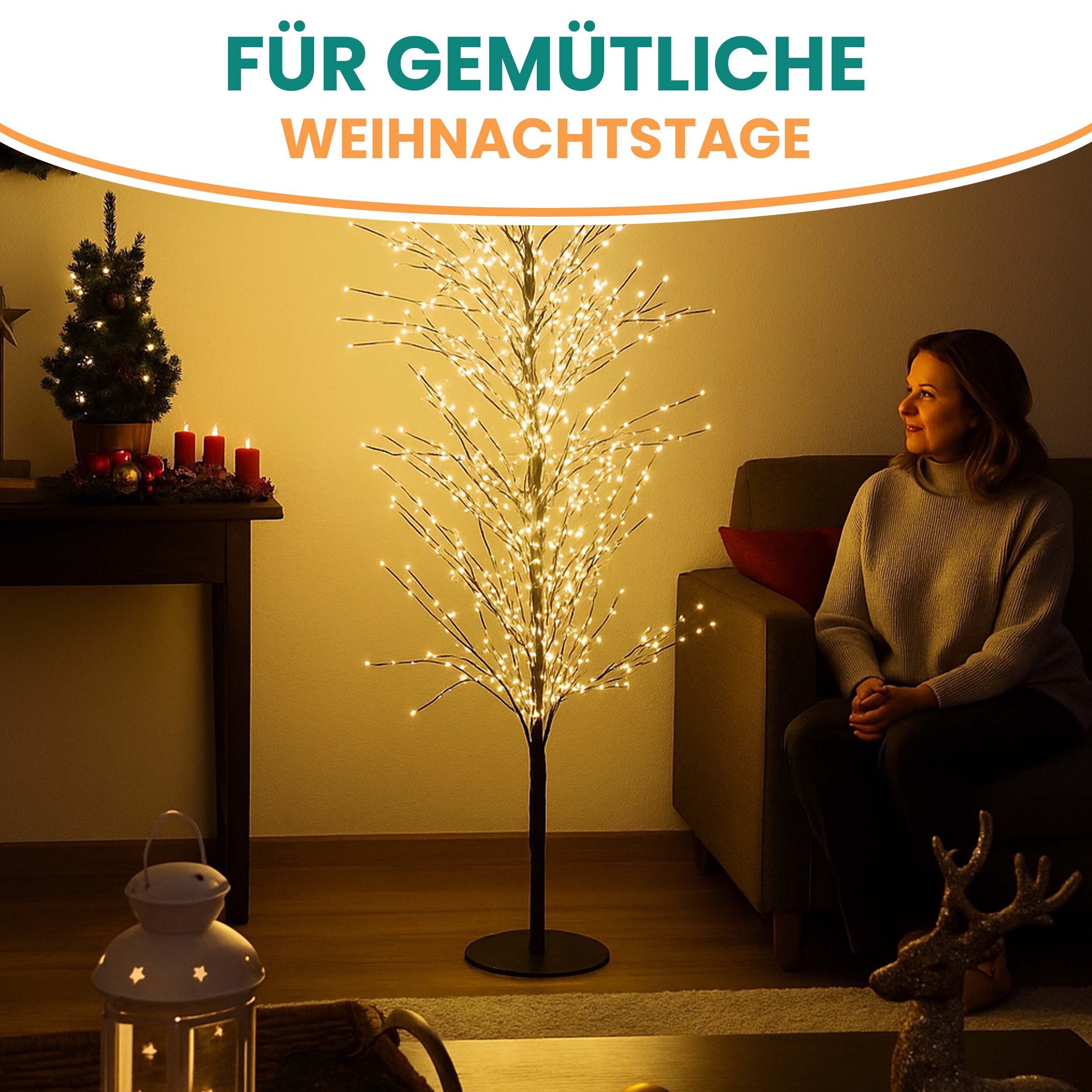 LED-Baum 180 cm schwarz mit 1500 LED warmweiß Timer-Funktion IP44