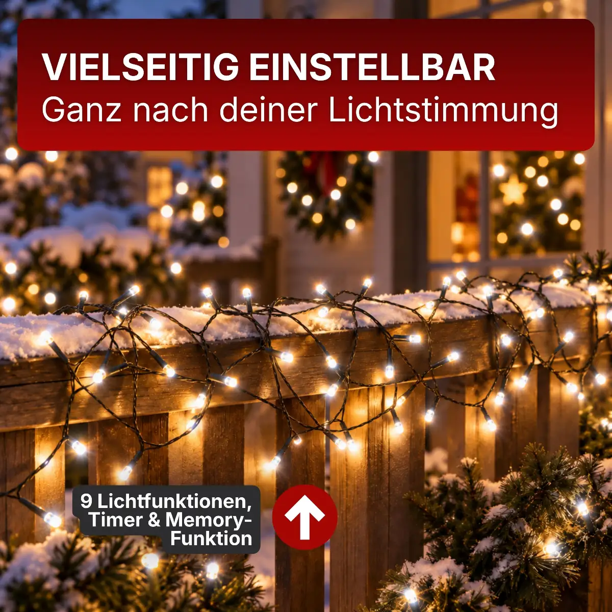 Lichterkette mit 9 Lichtfunktionen, Timer & Memory-Funktion