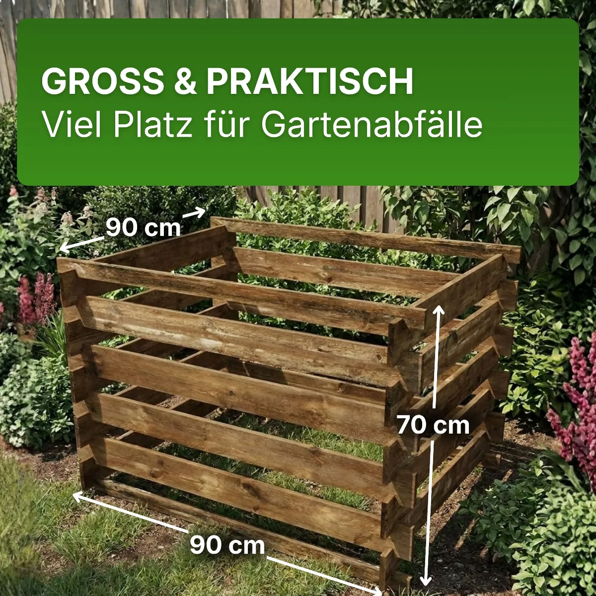 Komposter 90x90x70 cm für den Garten aus Holz mit Stecksystem Kompostsilo
