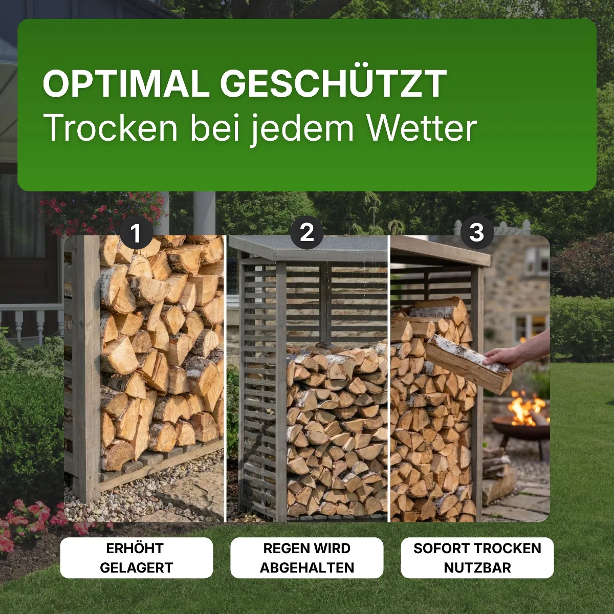 Kaminholzregal mit Rückwand in grau aus Holz Holzlager Kaminholzunterstand
