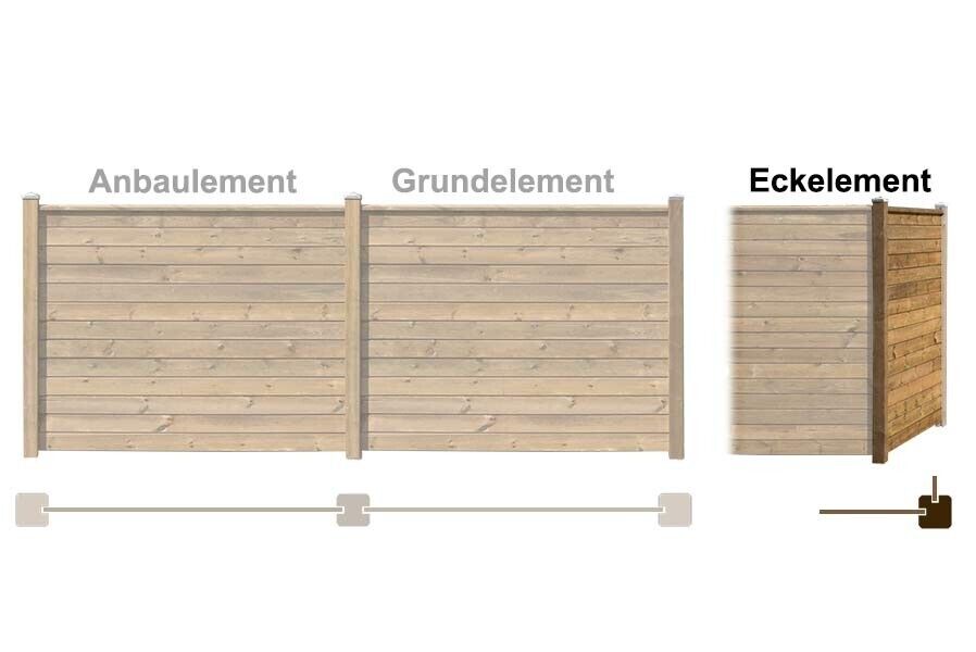 Sichtschutzzaun Flex-C Eckmodul (1 Zaunelement + 1 Eckpfosten) aus Kiefernholz braun imprägniert