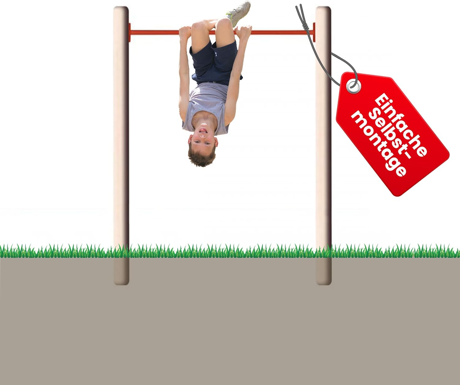 Turnreck aus Rundholz mit Reckstange rot Kletterstange Turnstange für draußen