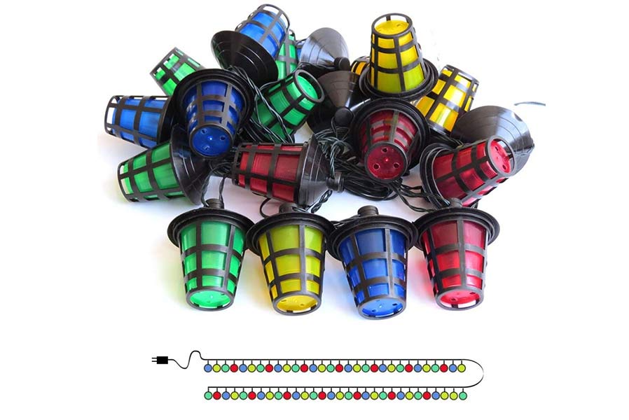 LED Lichterkette Länge 12,5 m mit 50 bunten Laternen für Gartenparty Außenbereich