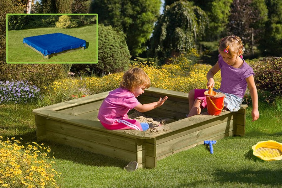 Holz-Sandkasten Tim 1,2 x 1,2 m mit Plane