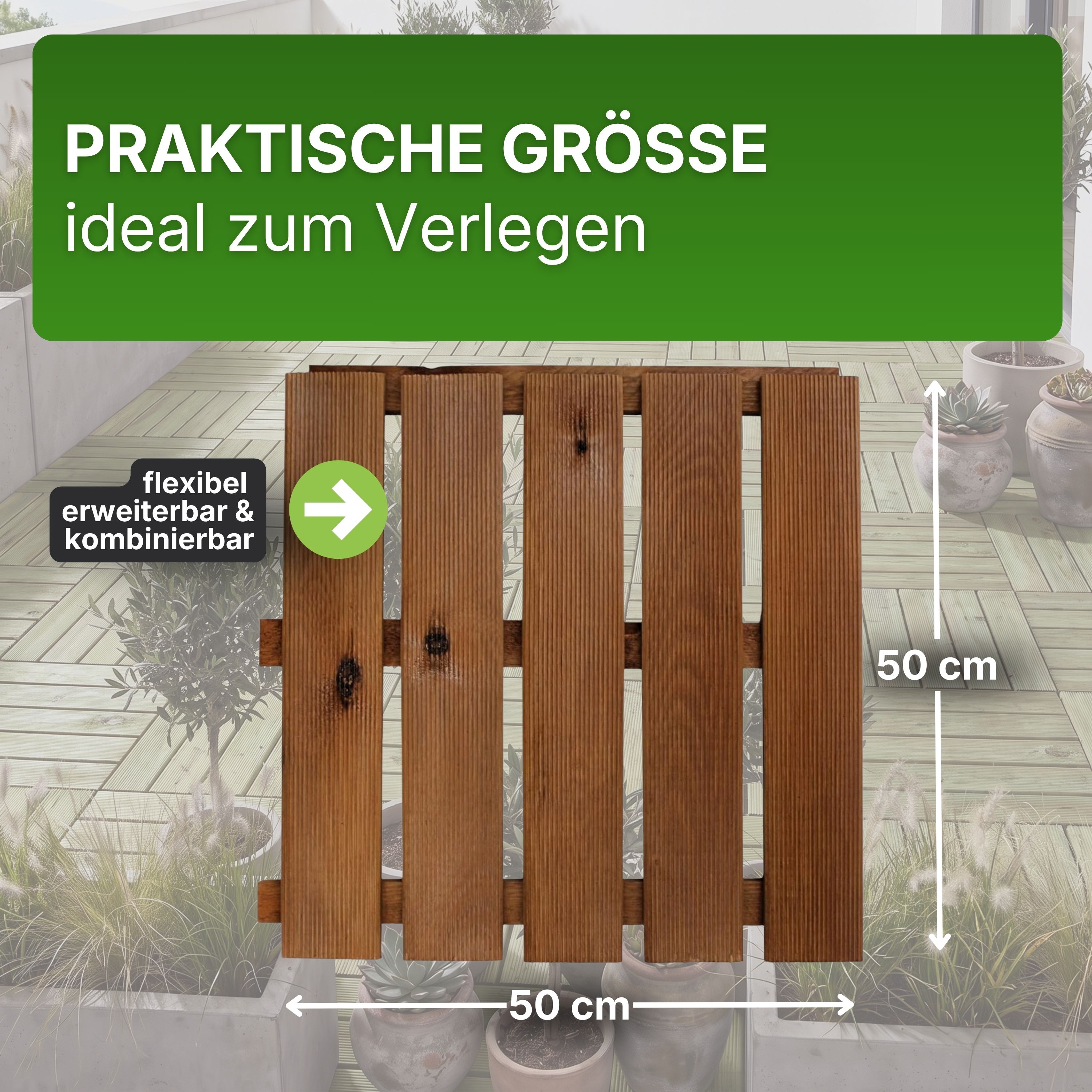 Holzfliese braun imprägniert 50x50 cm Fliese Bodenfliese Terrassenfliese