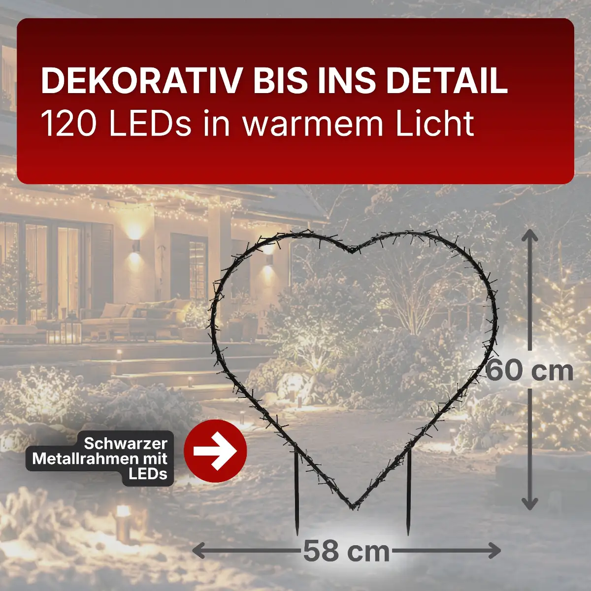 Herz 60x58 cm mit 120 LEDs warmweiß
