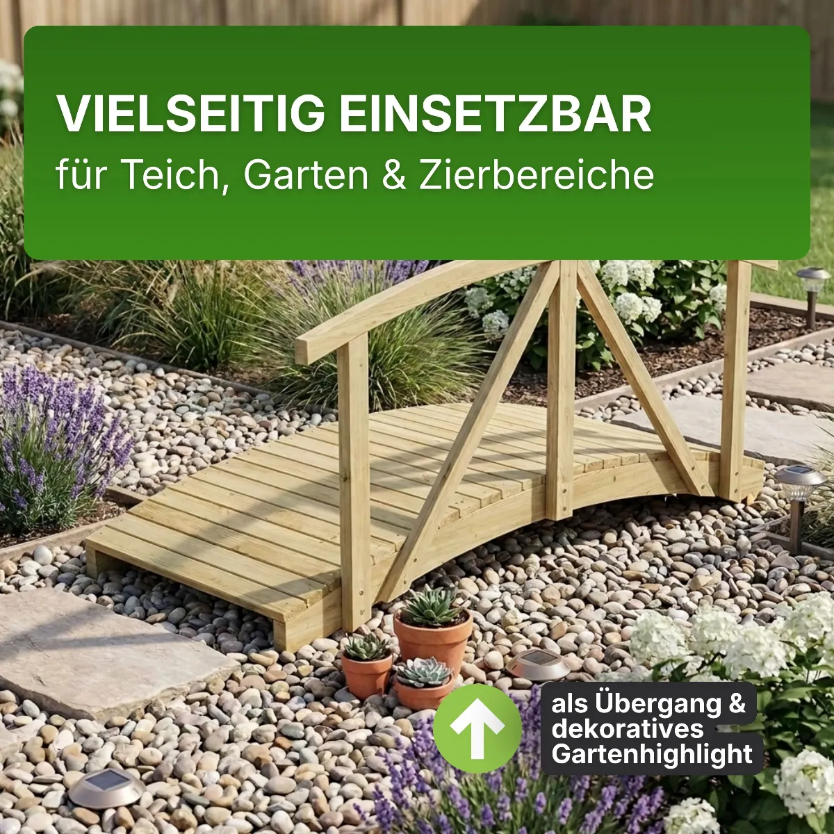 Holzbrücke mit Handlauf aus Kiefernholz KDI Gartenbrücke Teichbrücke Steg